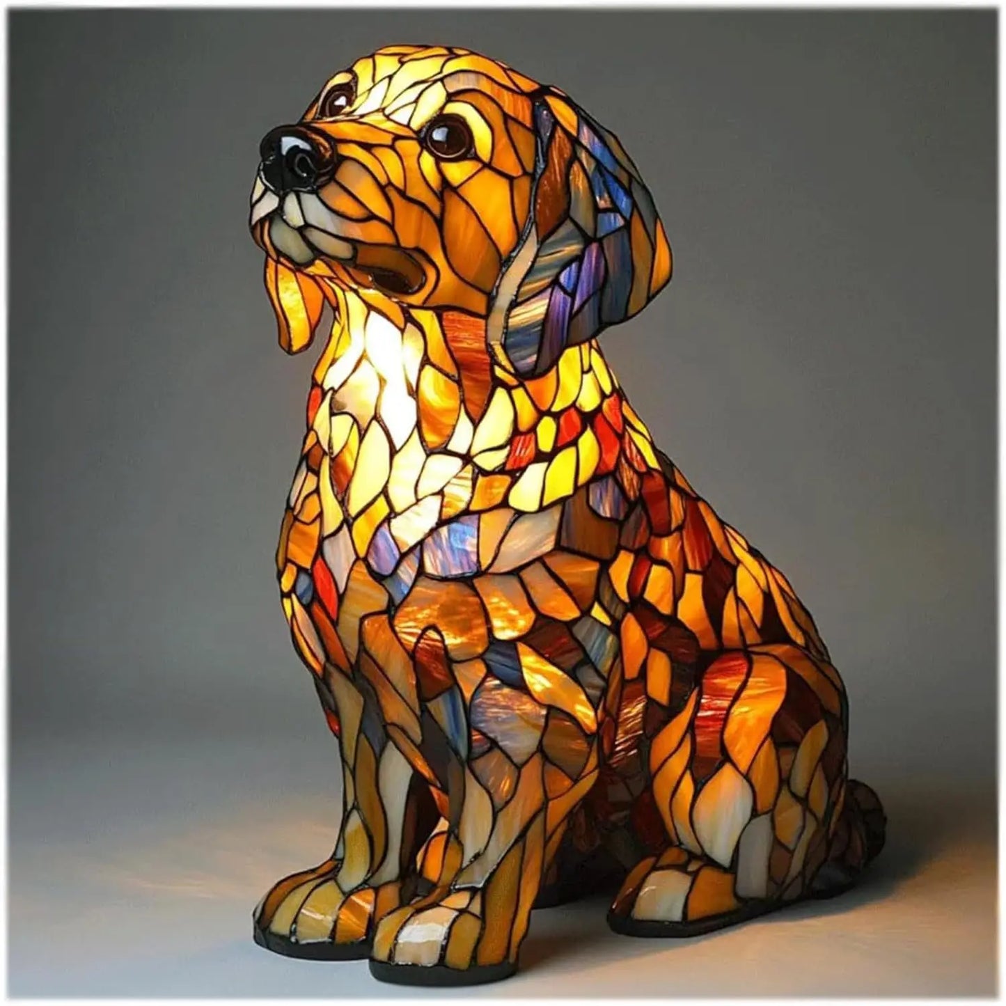 Enchanting Pooch Stained Glass Accent Lamp