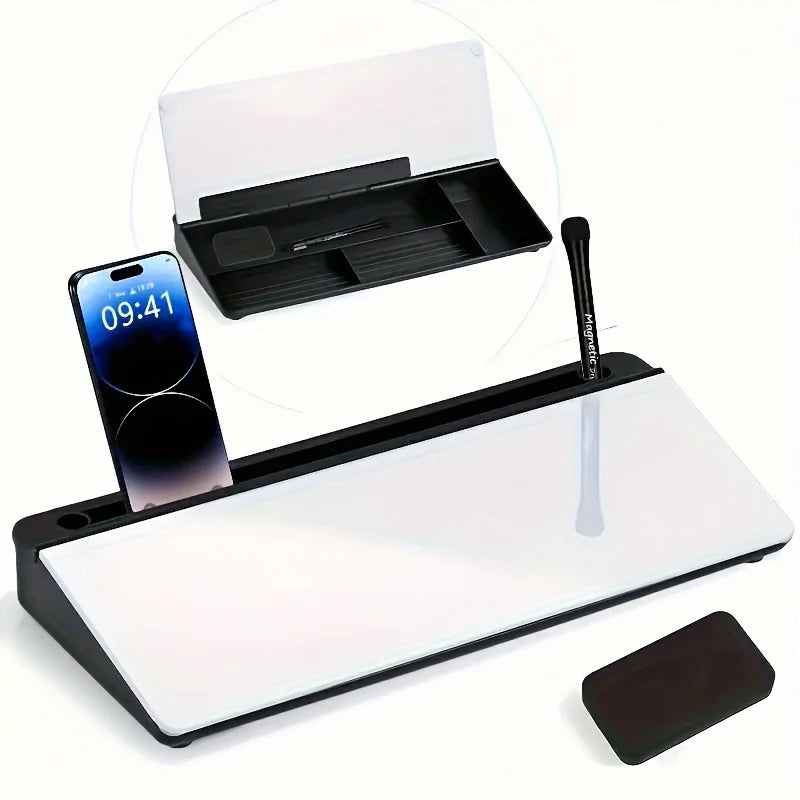 Whiteboard with Storage on Glass Desk