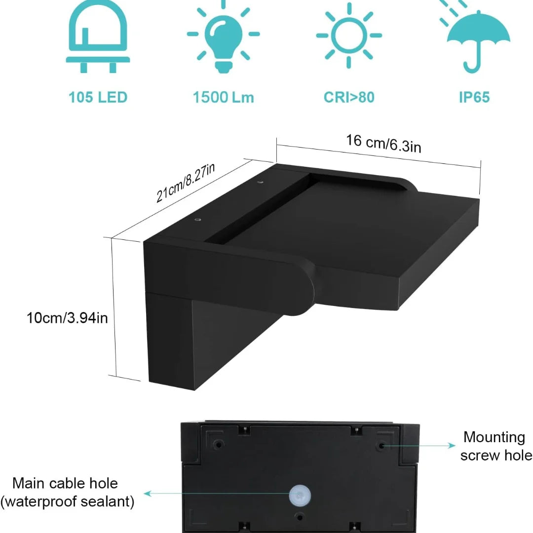 Smart Outdoor Motion-Activated LED Wall Light – 24W, Waterproof