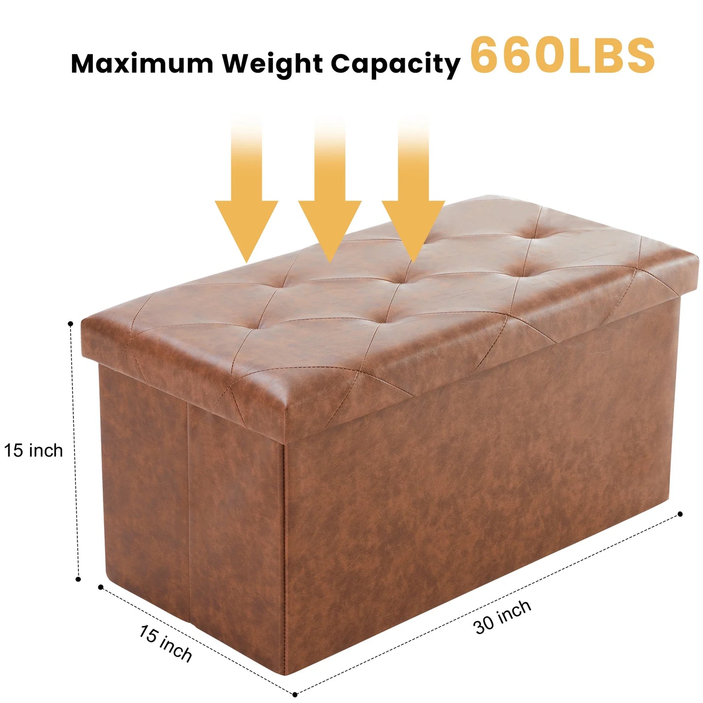 Foldable Ottoman with Leather Finish for Storage