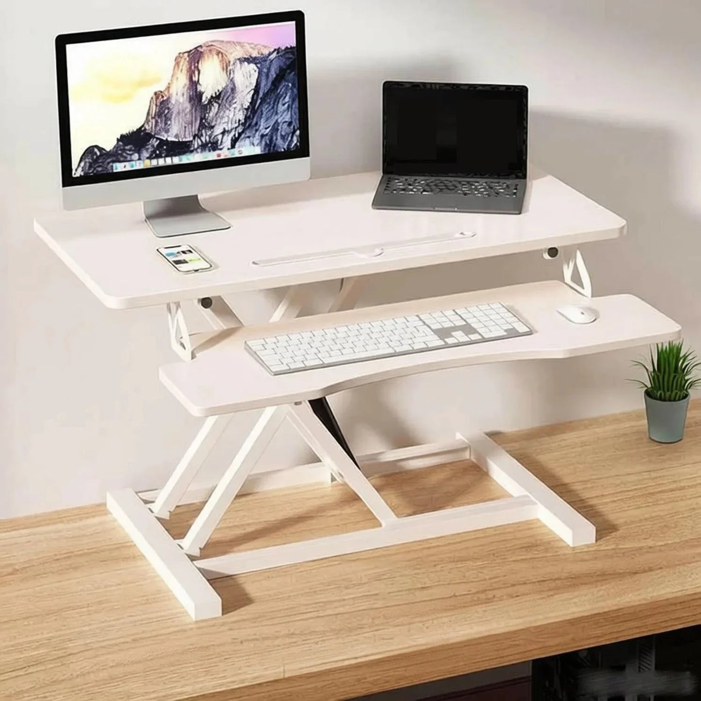 Desk Converter with Keyboard Shelf – Height Adjustable Workstation