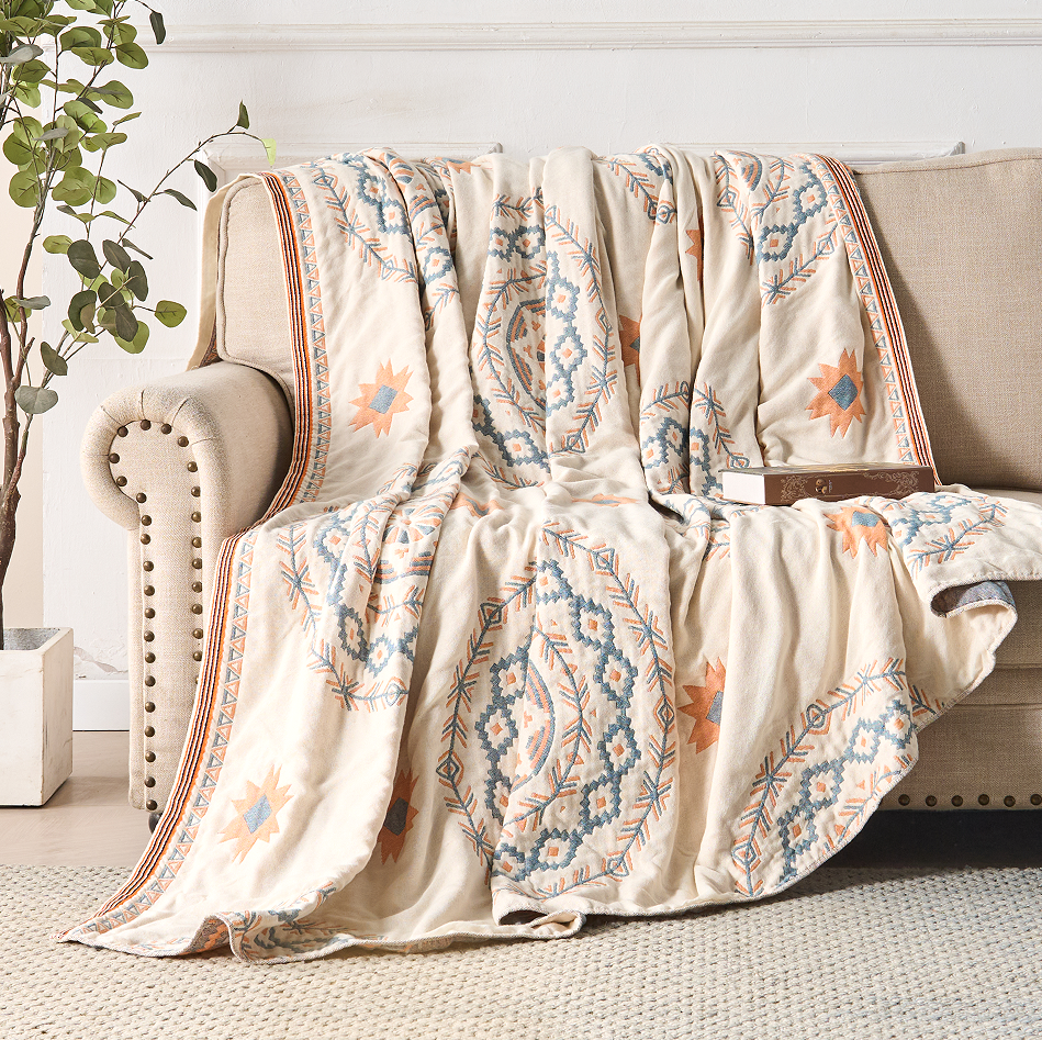 Artisan Crafted Cotton Throw Blanket with Bohemian Flair