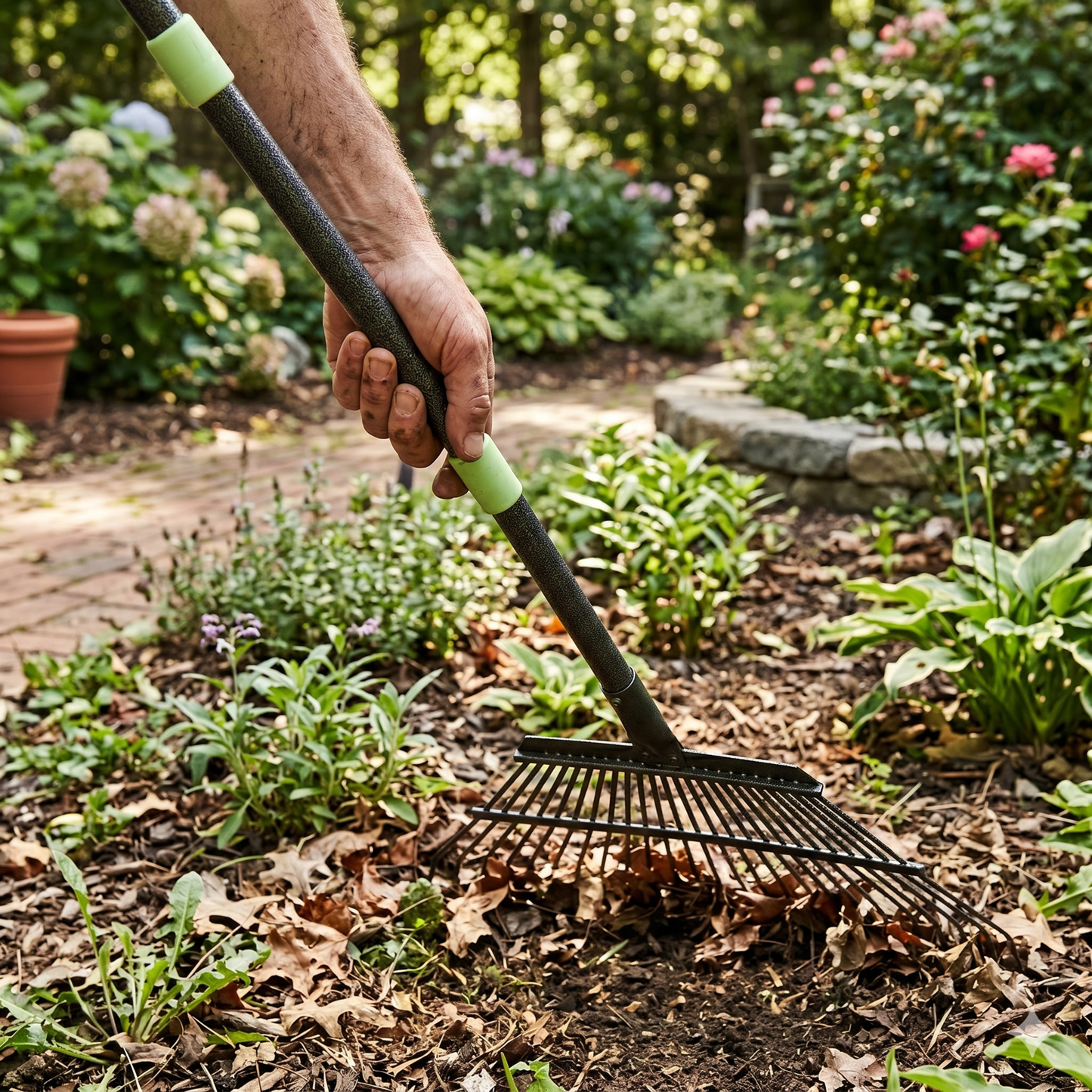 Steel Leaf Rake with 25 Tines and Adjustable Extendable Handle