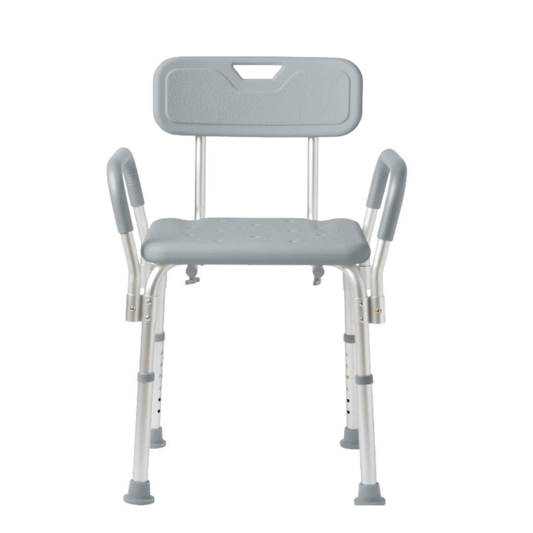 Height-Adjustable Shower Chair with Backrest and Armrests, Aluminum