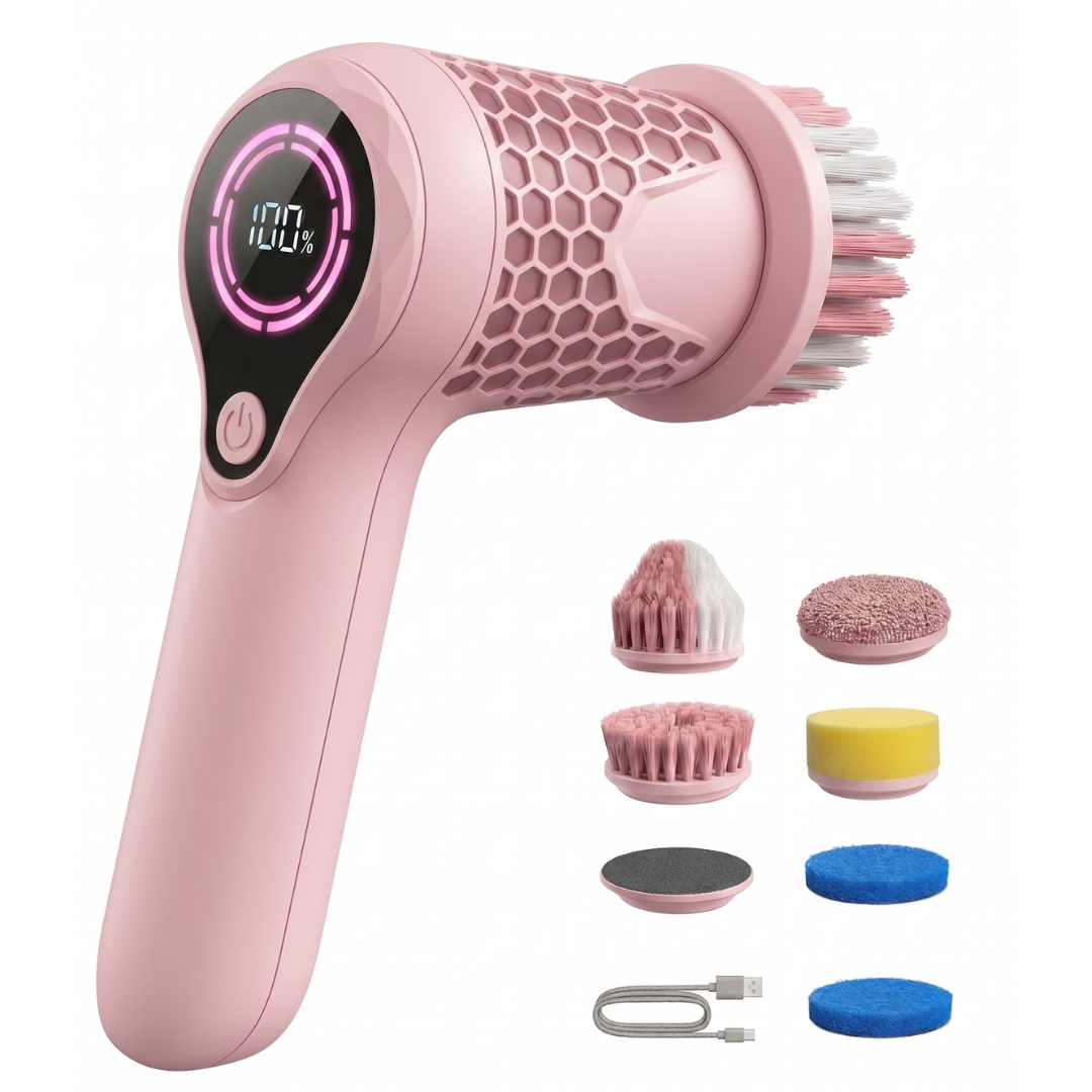 Electric Cordless Spin Scrubber with Brush Attachments and Dual Speed