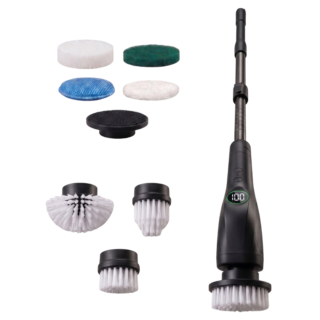 Rechargeable Spin Cleaning Brush Set with 8 Attachments and Adjustable Grip