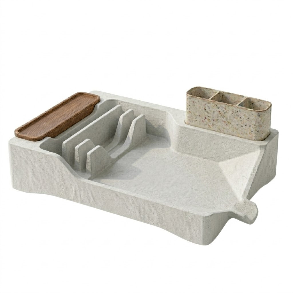 Drying Rack for Dishes with Drain Tray, Cutlery Holder, and Cup Shelf