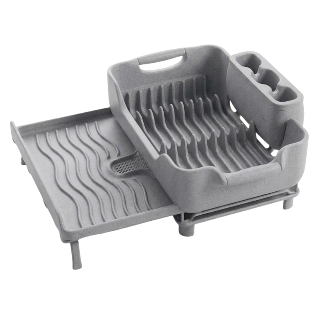Over Sink Dish Drying Rack with Expandable Design, Drain Tray & Utensil Holder