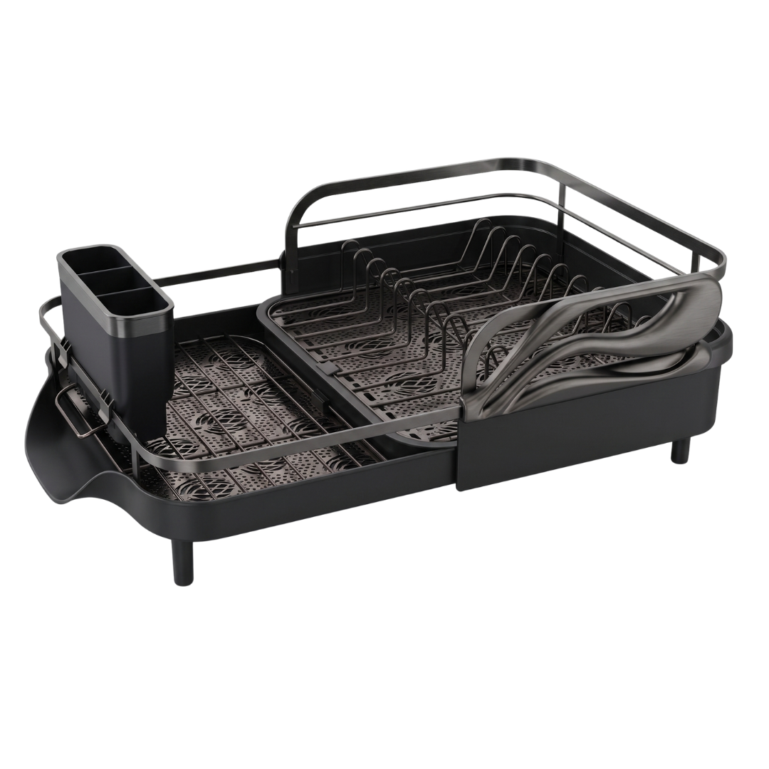 Dish Drying Rack in Stainless Steel with Expandable Drainboard Tray