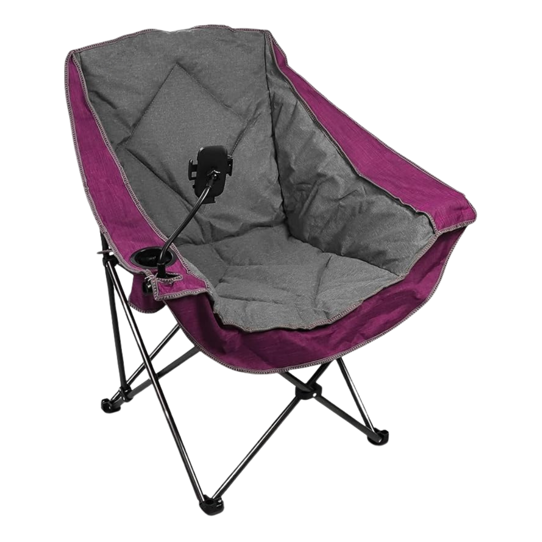 Portable Camping Chair with Beverage Holder and Extra Comfort Seat