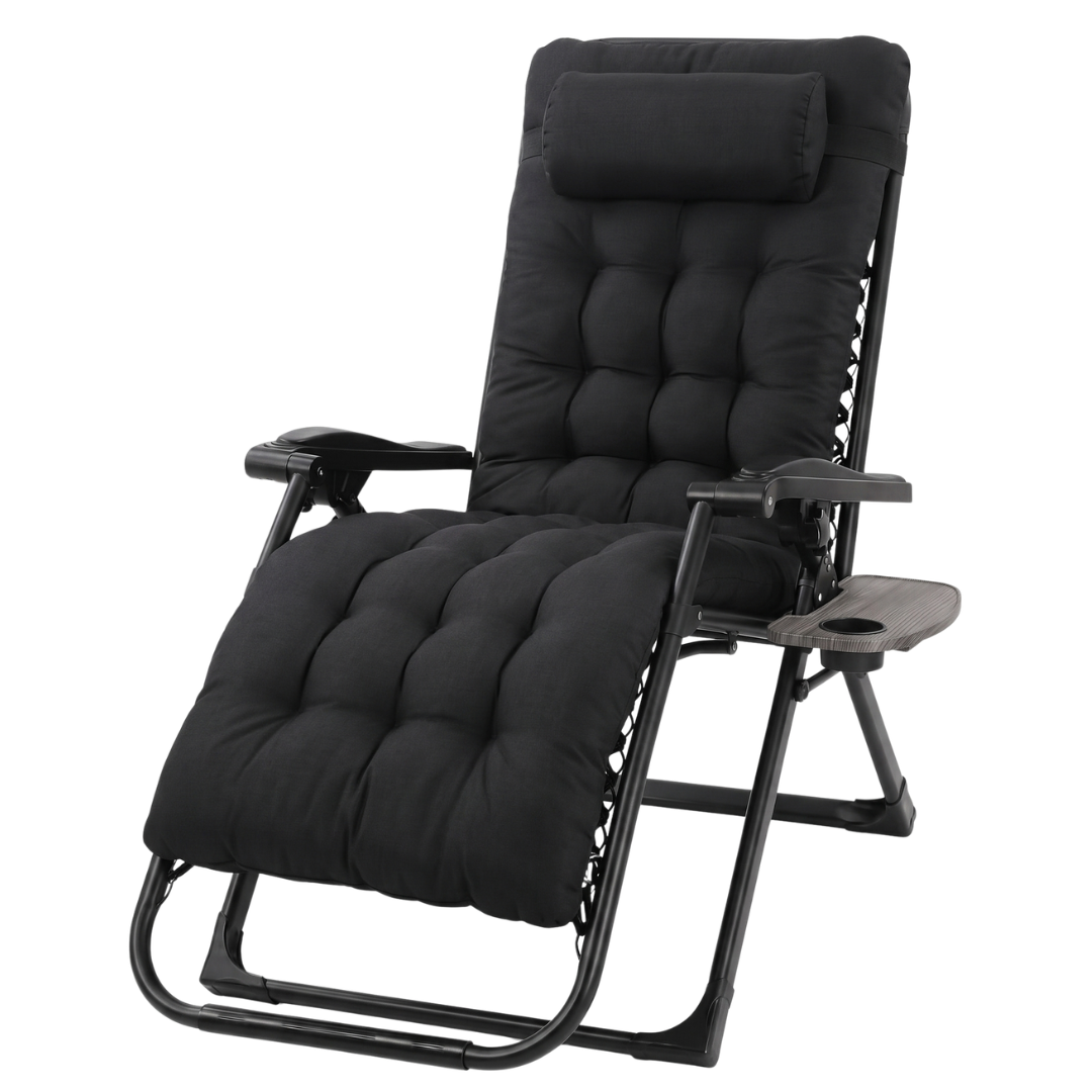 Patio Chair with Cushion, Side Table, and Headrest – Folding Recliner