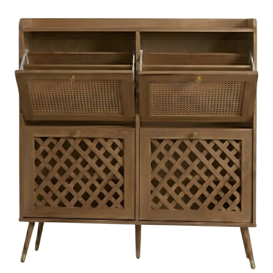Drawer Shoe Cabinet with Adjustable Shelves - Four Flip-Front Design