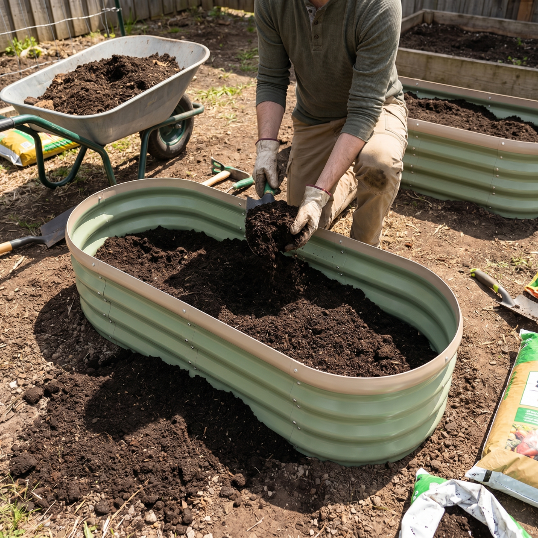 Oval Planter Set - Galvanized Metal Raised Garden Bed Kit, 4 x 2 x 1 Ft
