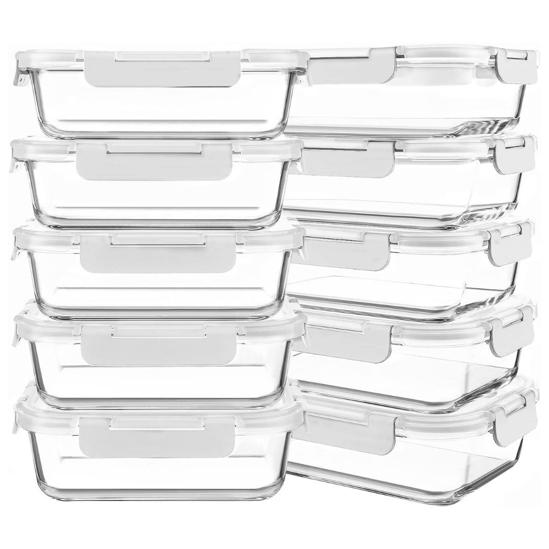 Food Storage Glass Containers with Lids for Meal Preparation and Heating