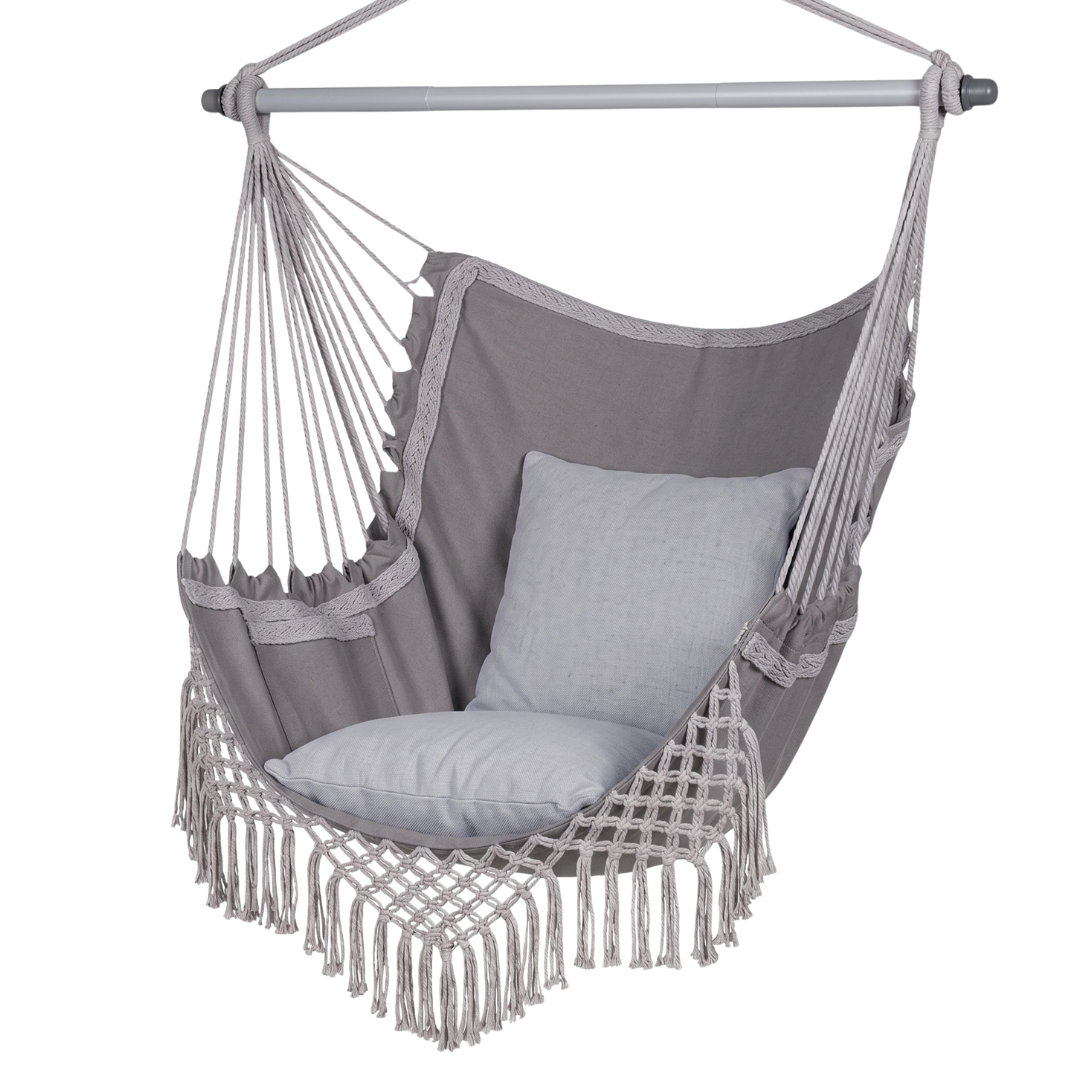 Hammock Swing Chair with Cushions, Side Storage Pocket, and Metal Frame