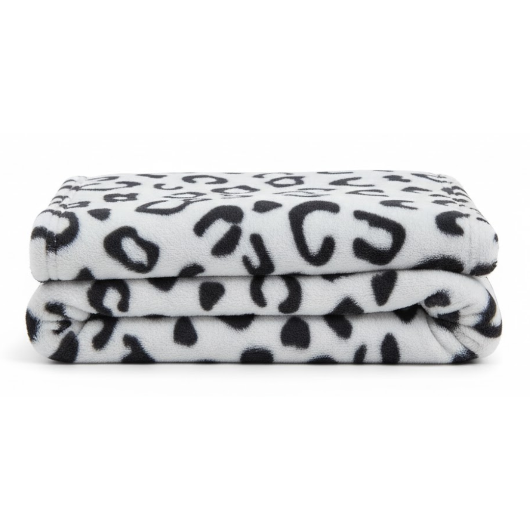 Fleece Blanket with Leopard Pattern for Sofa, Bed, Travel, Camping