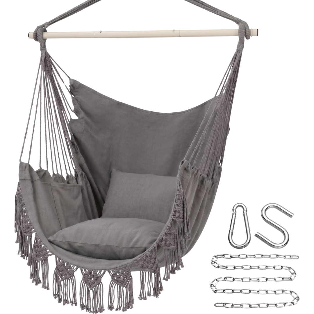 Hammock Chair with Cushions and Storage Pocket – 500 lb Weight Limit