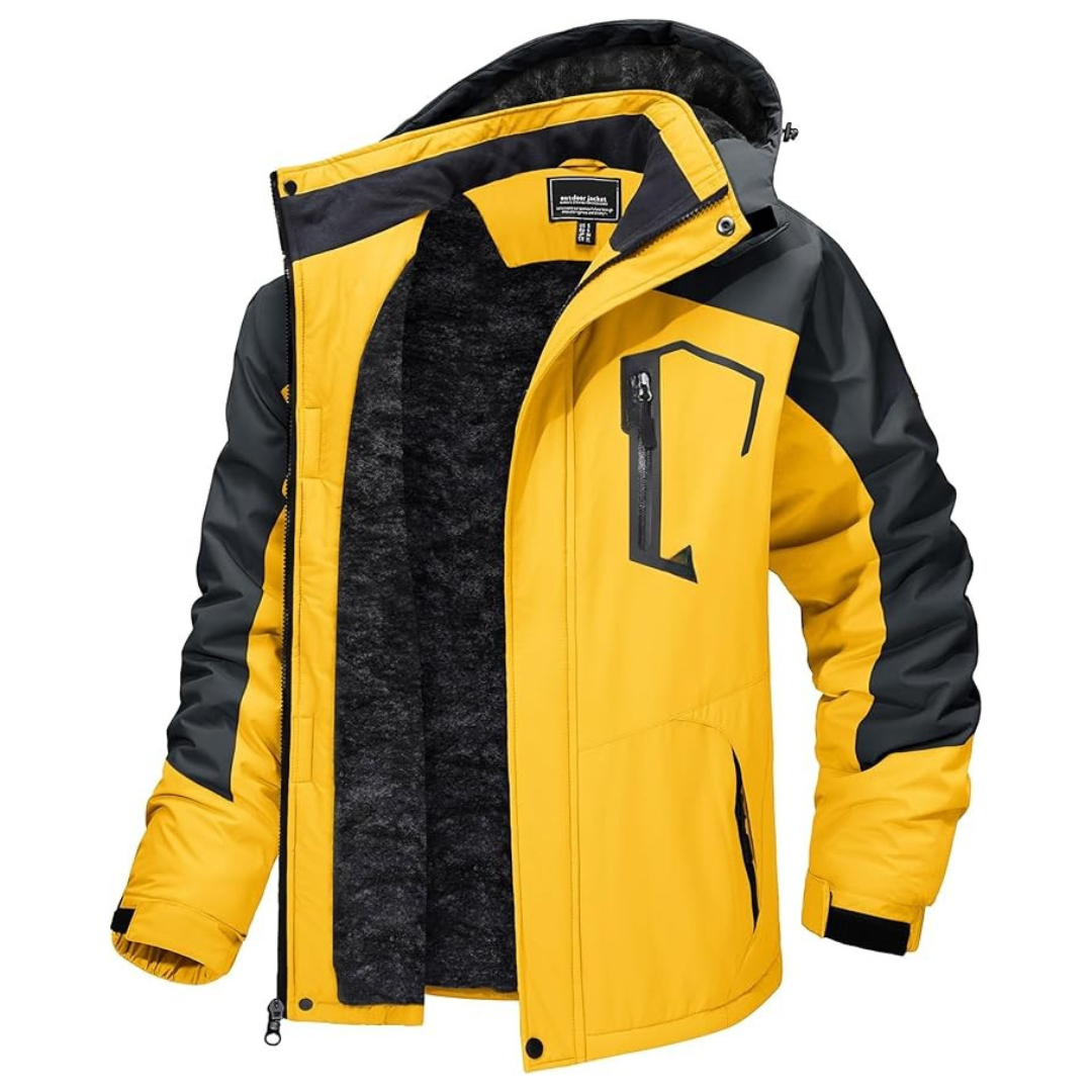 Water-Resistant Fleece Jacket for Men with Removable Hood for Skiing