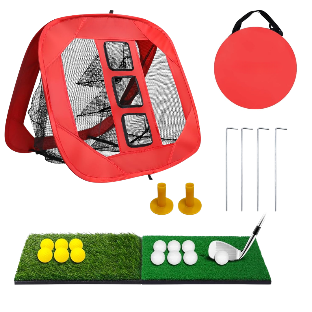 Golf Chipping Target Net Set with Mats, Balls, and Carry Bag