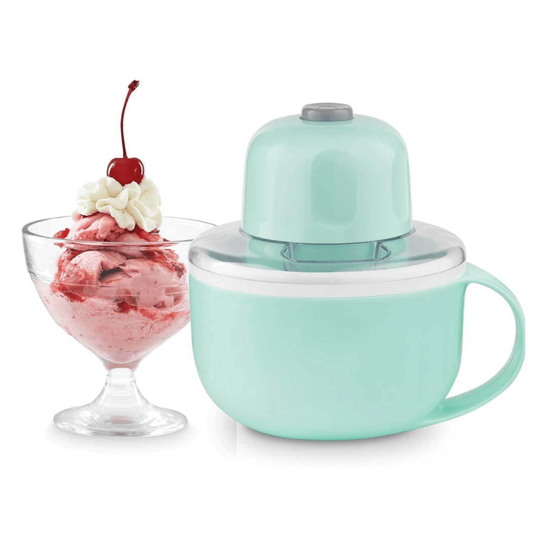 One-Serving Ice Cream Machine with Ingredient Dispenser and Freezable Cup
