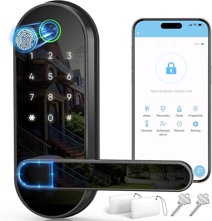 Fingerprint Smart Lock with Keypad and Handle, Zinc Construction