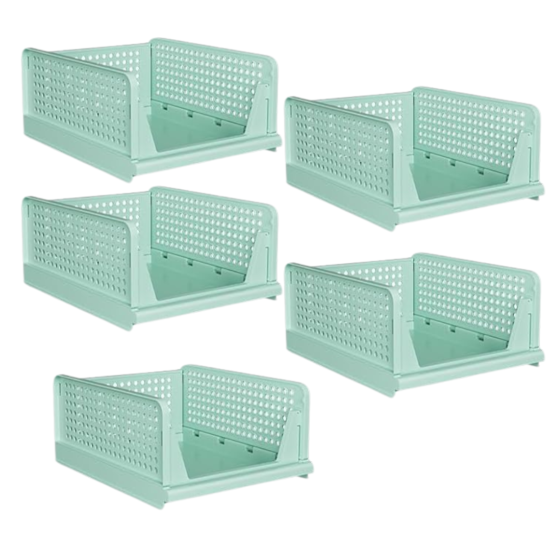 Set of 5 Foldable Storage Bins with Half Pull Rail for Closet Organization