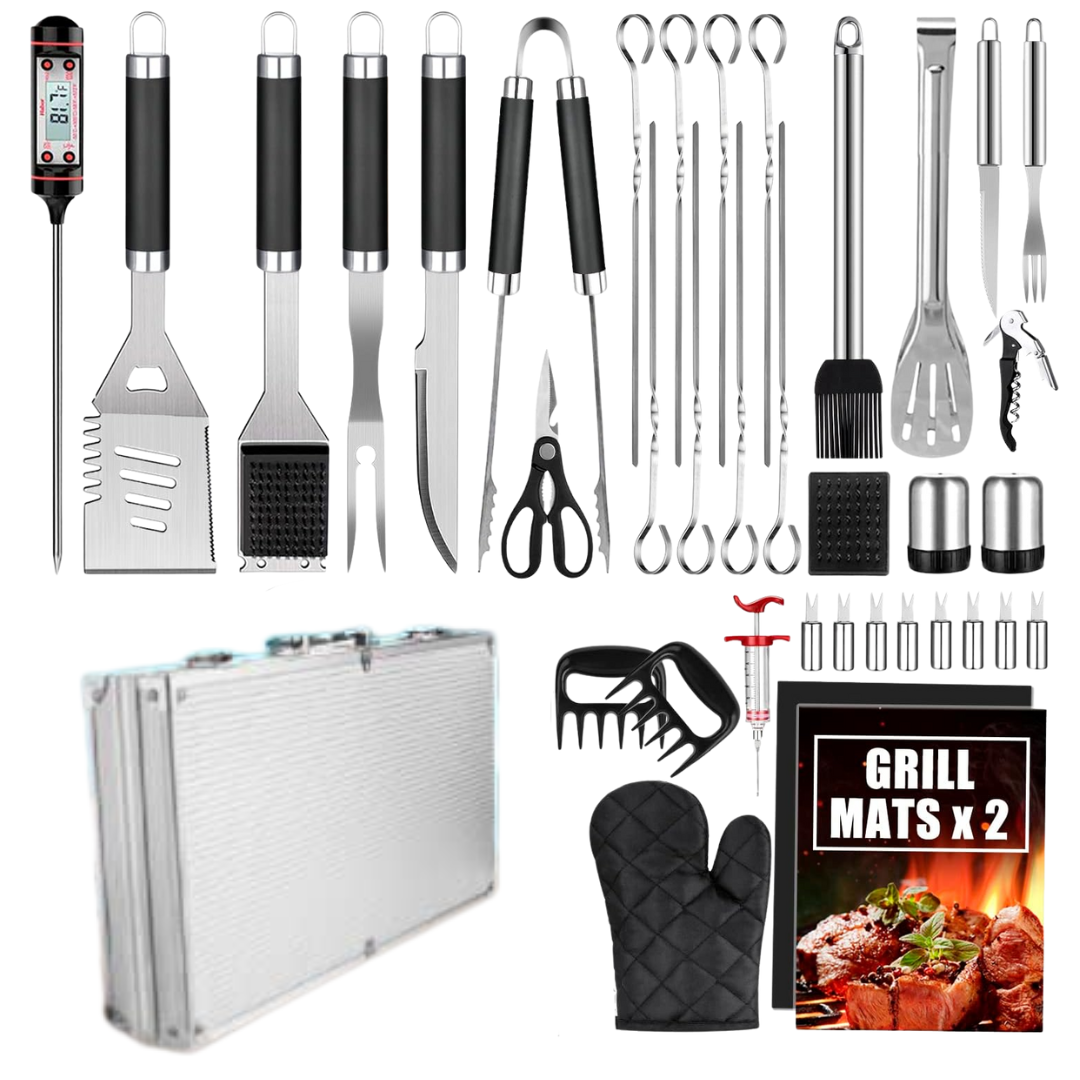 BBQ Grill Tool Set in Aluminum Case - Stainless Steel Accessories
