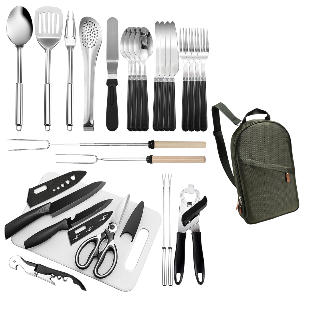 31-Piece Outdoor Cooking Tool Set in Stainless Steel Case