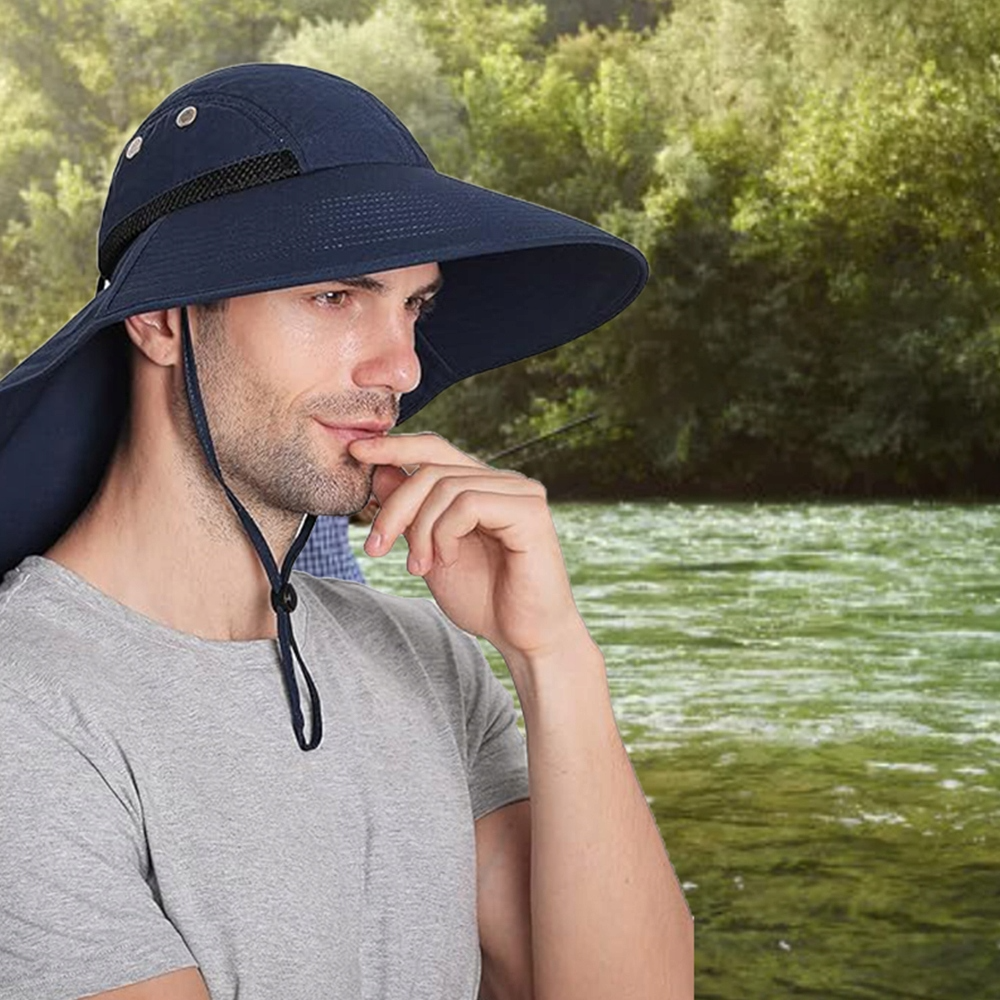 Wide-Brimmed Sun Hat with Neck Protection Flap