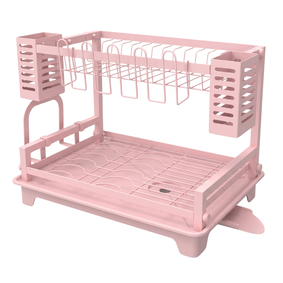 Dish Drying Rack with Two Tiers, Drainboard, and Utensil Holders