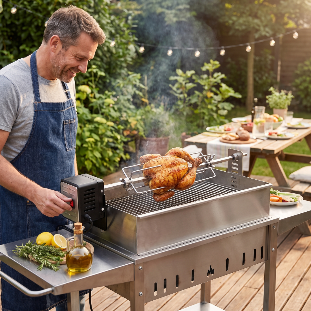 BBQ Grill Rotisserie Set with 28-Inch Skewer and Motor
