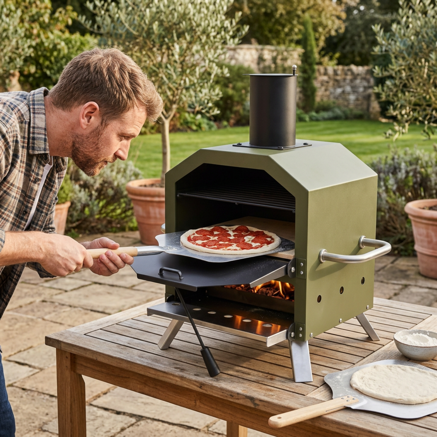 Dual-Level Cooking Outdoor Pizza Oven with Stone for Wood Fire
