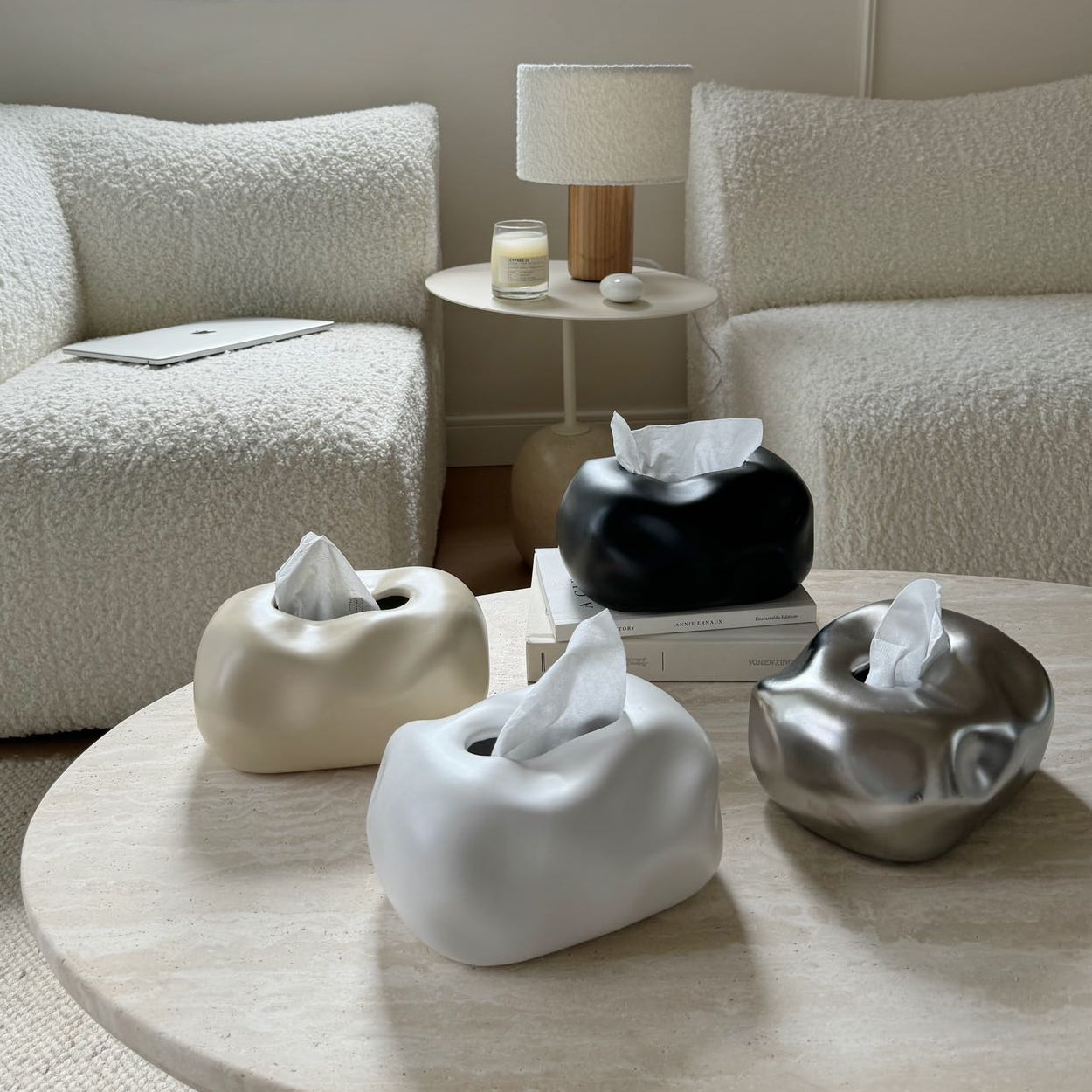 Elegant Cloud-Inspired Ceramic Tissue Organizer
