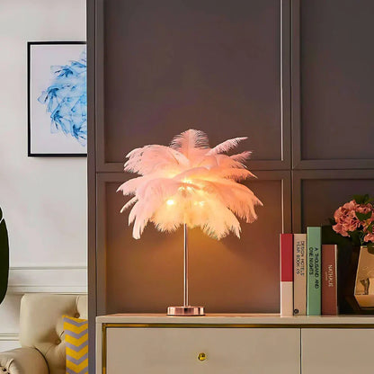 Feathered Serenity Table Lamp with Stylish Metal Stand