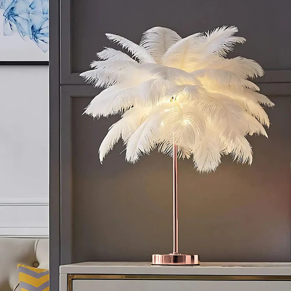 Feathered Serenity Table Lamp with Stylish Metal Stand