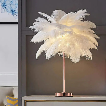 Feathered Serenity Table Lamp with Stylish Metal Stand