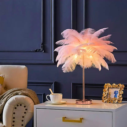 Feathered Serenity Table Lamp with Stylish Metal Stand