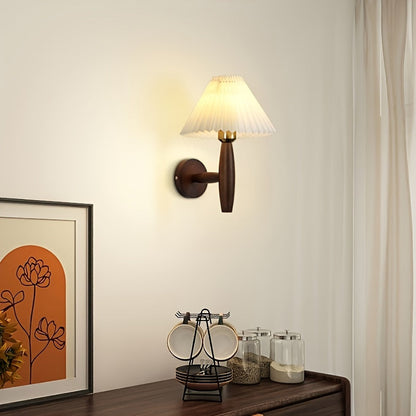 Charming Wooden Wall Light with Pleated Shade for Any Room