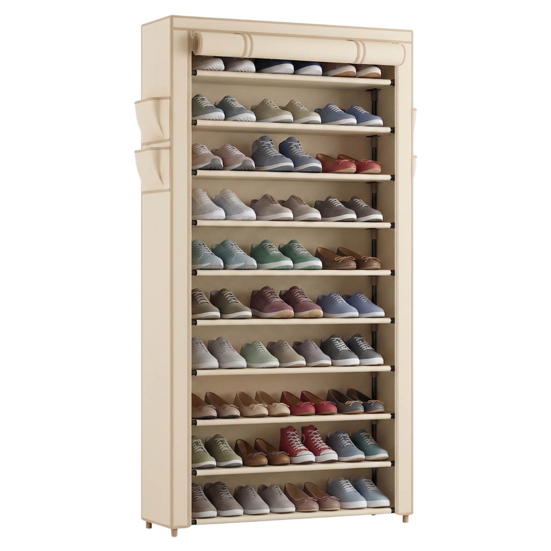 Shoe Organizer with 10 Tiers and Dust Cover for Entryways and Closets