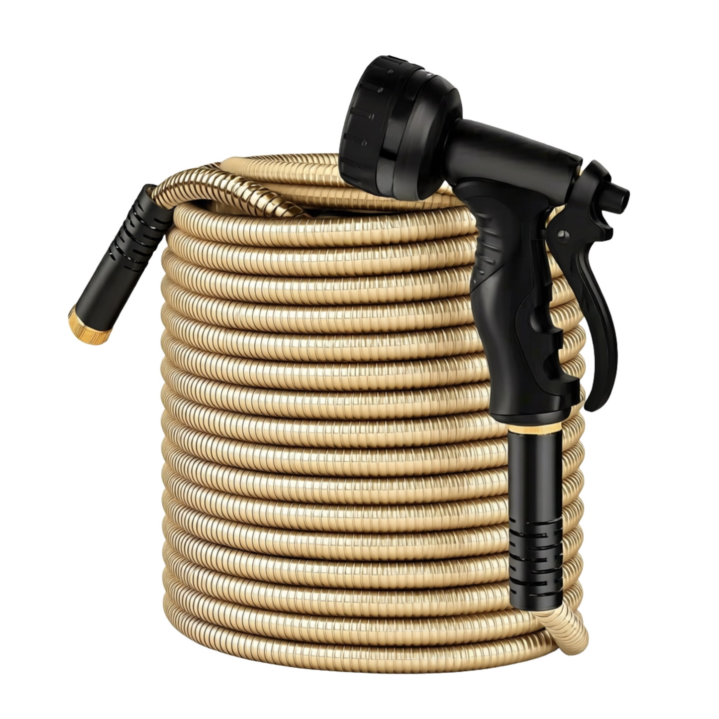 100FT Water Hose in Stainless Steel with 10-Function Nozzle