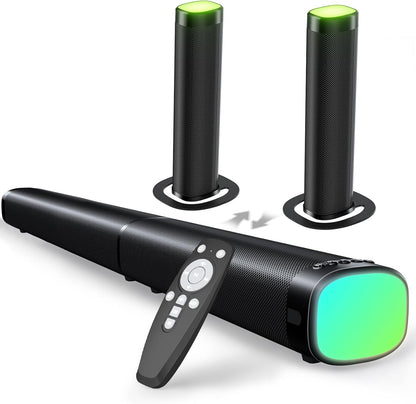 Bluetooth Sound Bar with RGB Lighting for Smart TVs – 100W Detachable
