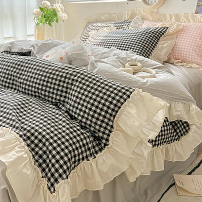 Charming Plaid Bedding Set with Elegant Ruffles
