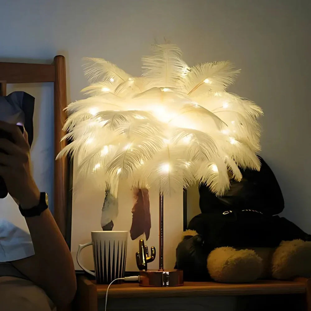 Feathered Serenity Table Lamp with Stylish Metal Stand