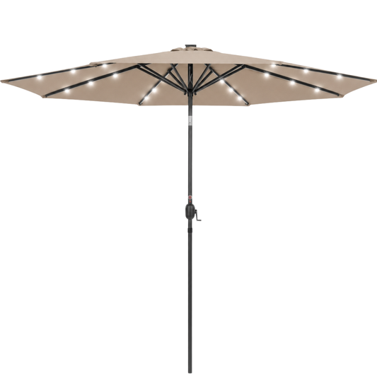 10-Foot Outdoor Solar LED Umbrella with Crank and Tilt Feature