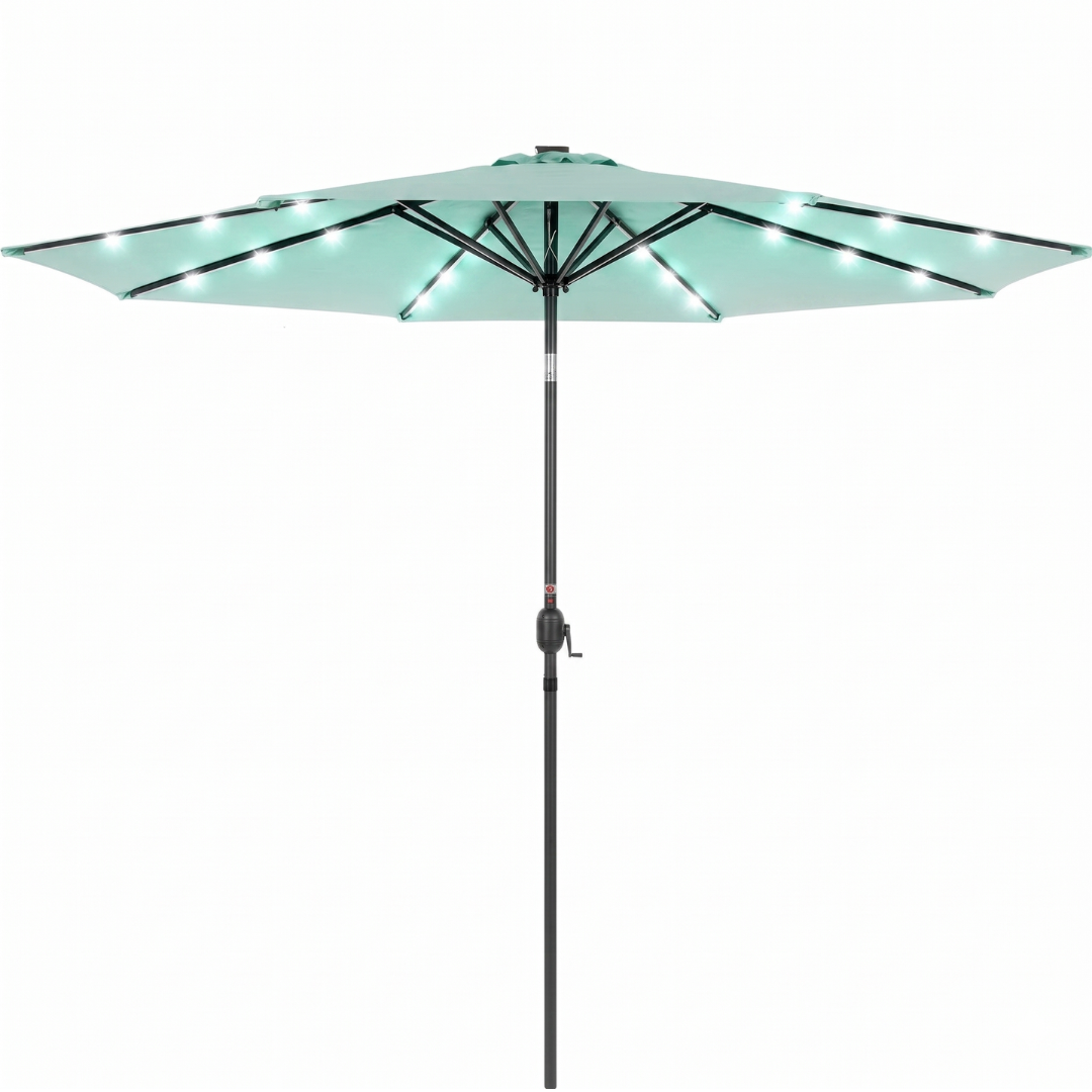 10-Foot Outdoor Solar LED Umbrella with Crank and Tilt Feature