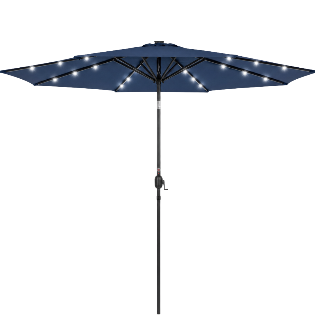 10-Foot Outdoor Solar LED Umbrella with Crank and Tilt Feature
