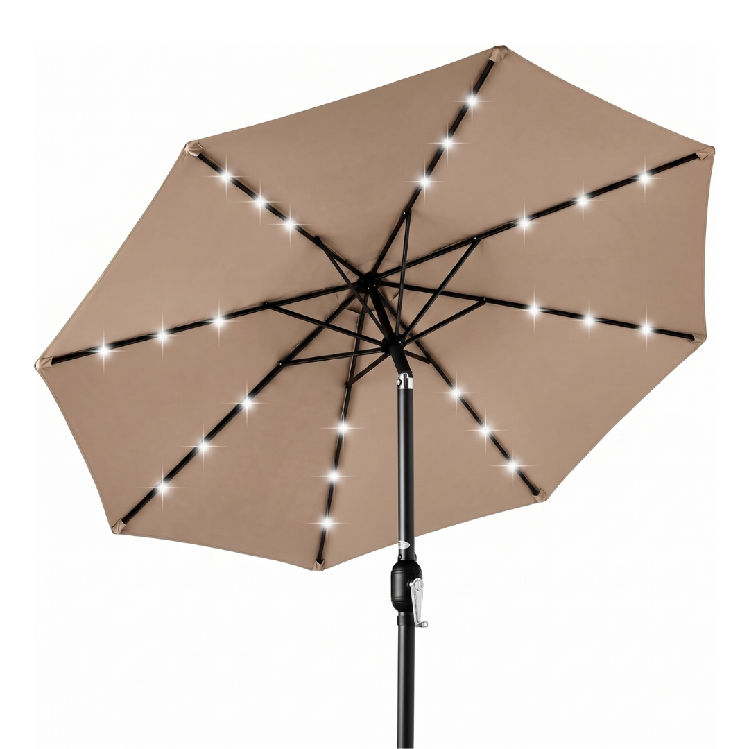 10-Foot Outdoor Solar LED Umbrella with Crank and Tilt Feature