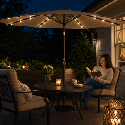 10-Foot Outdoor Solar LED Umbrella with Crank and Tilt Feature