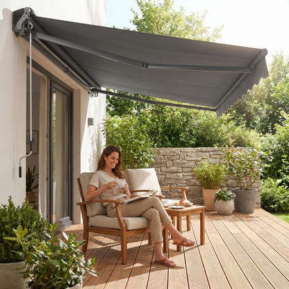 10x8 ft Adjustable Crank Manual Patio Awning - Retractable Design