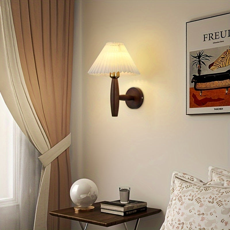 Charming Wooden Wall Light with Pleated Shade for Any Room